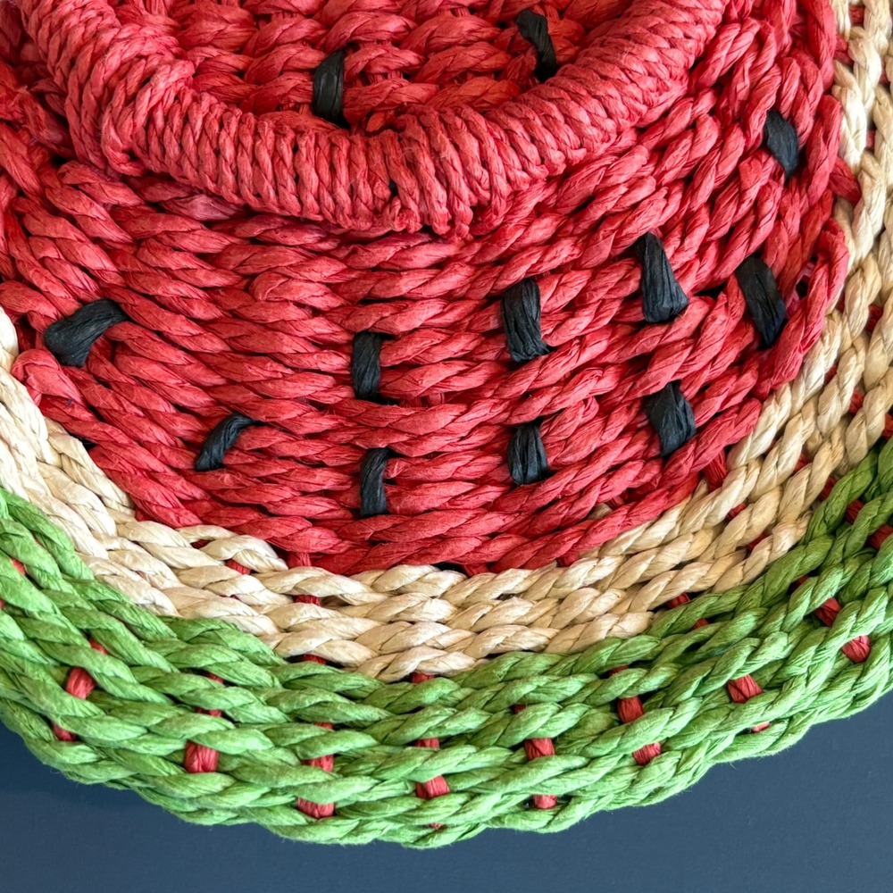 Nordstrom Watermelon Straw Crossbody Bag | Red Green Gingham | NWT - Picture 4 of 10